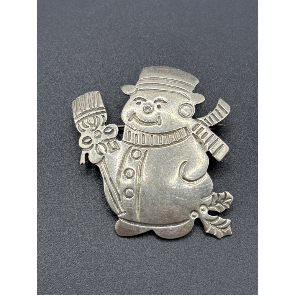 Vintage Sterling Silver Snowman Brooch Pin 925 Mexico 15 Grams D29